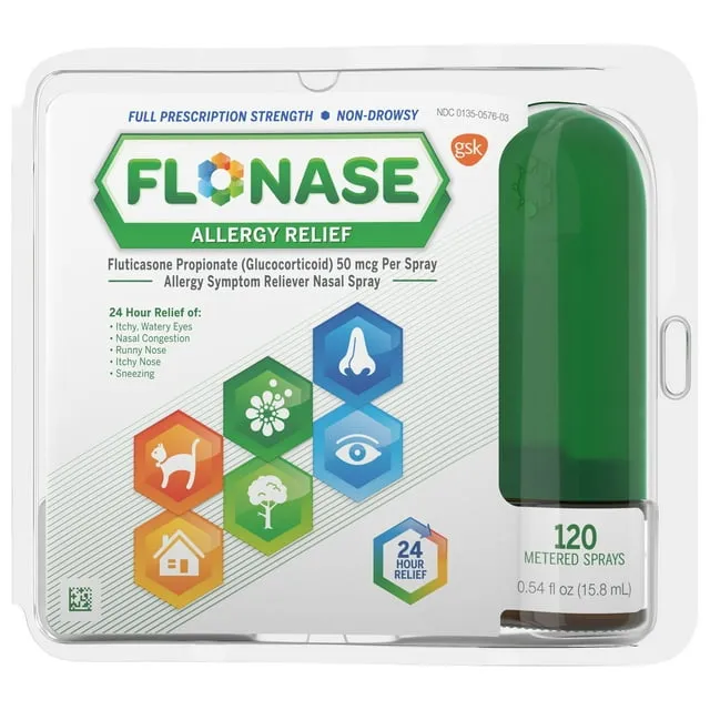 Flonase Allergy Relief Nasal Spray, 24-Hour Non-Drowsy Multi-Symptom Relief - 72 Sprays plus Bonus Pack of Tissues