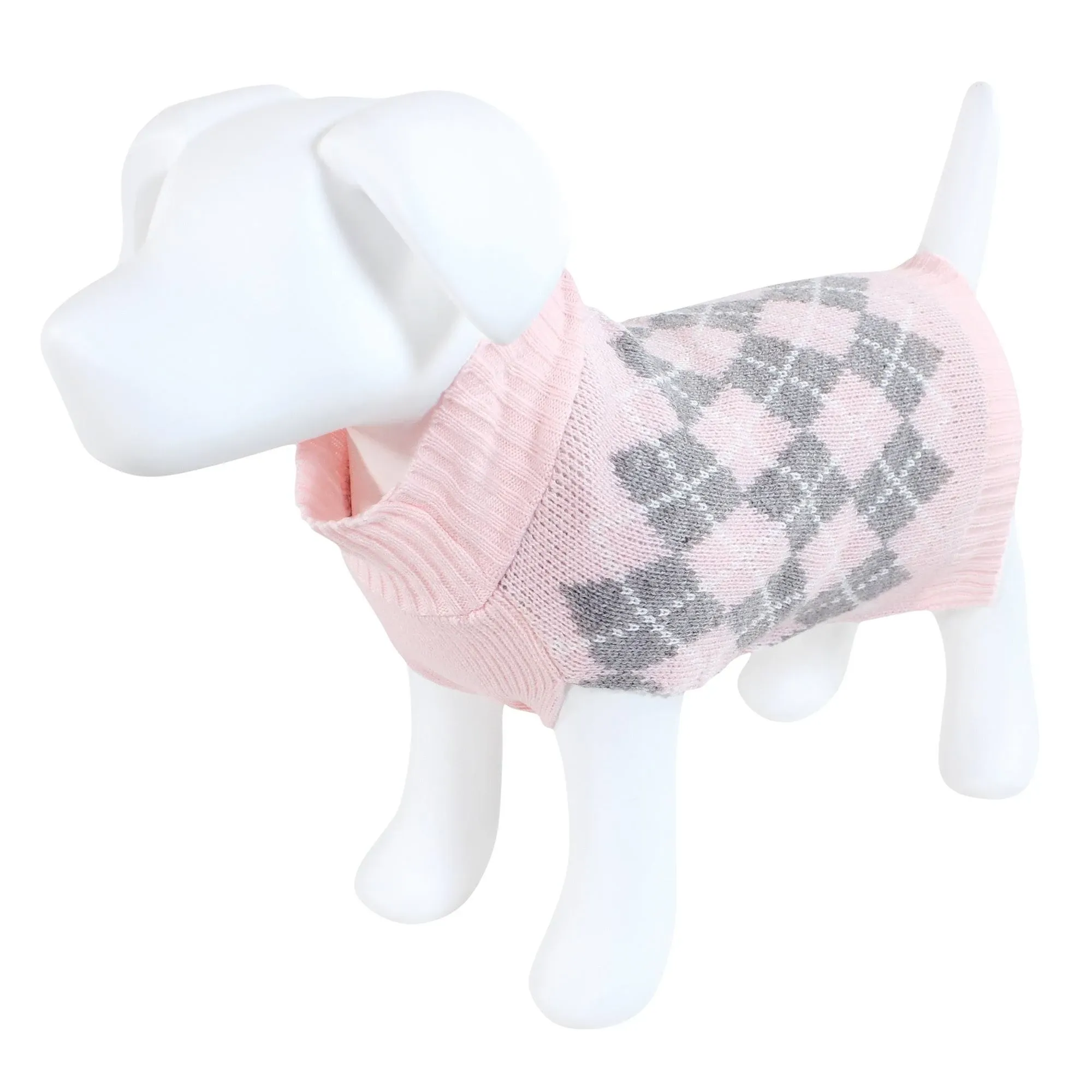 Luvable Friends Dogs and Cats Knit Pet Sweater, Pink Argyle, Large