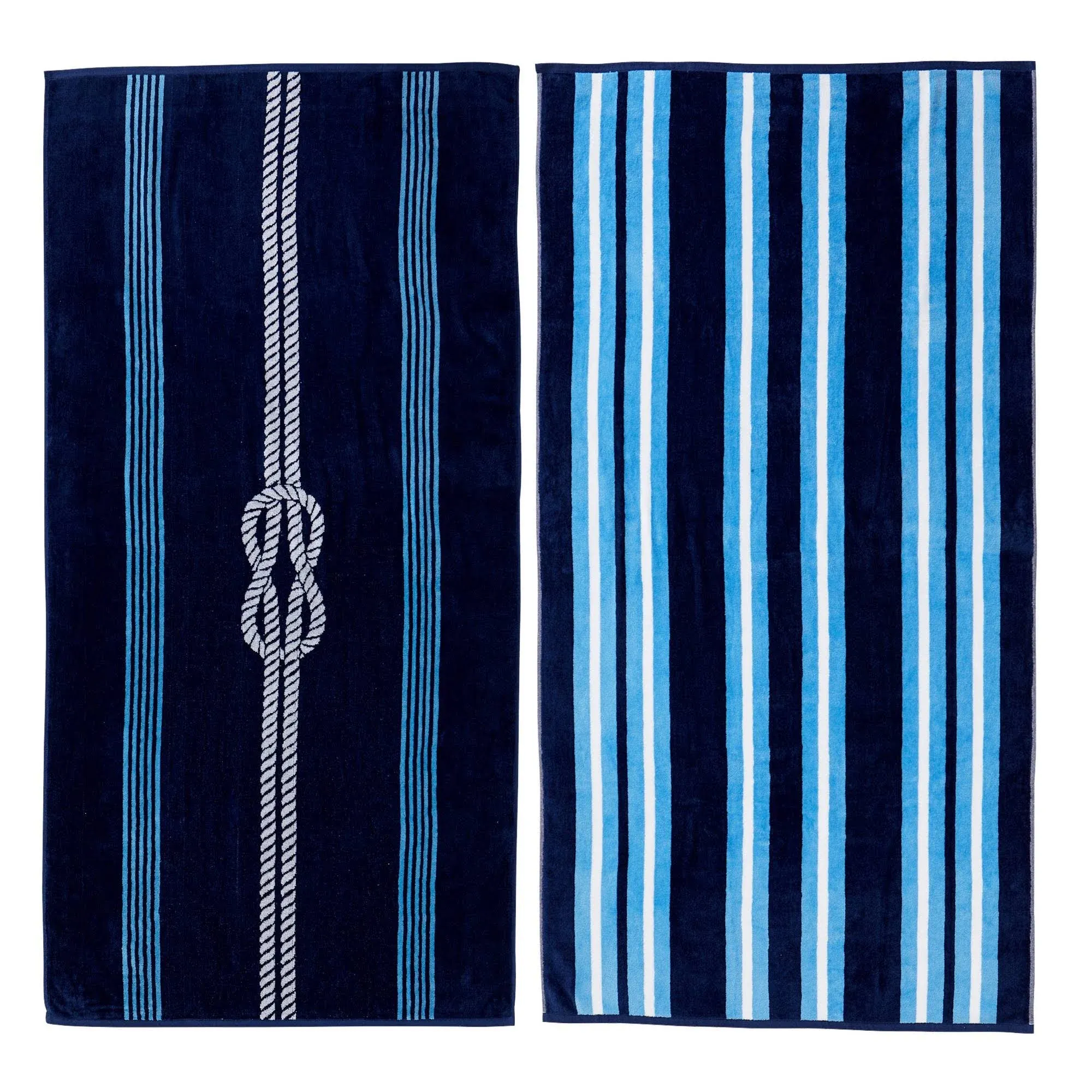 Cotton Jacquard Theme Printed Beach Towel 2 Pack - Great Bay Home (Knot & Stripe)