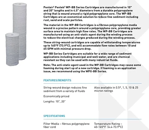 Pentair Pentek WP5BB97P Big Blue Sediment Water Filter, 10-Inch, Whole House Polypropylene String-Wound Filter Cartridge, 10" x 4.5", 5 Micron