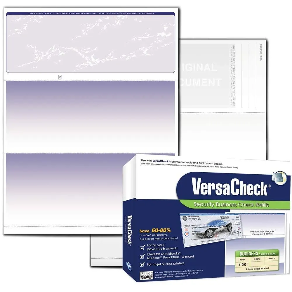 VersaCheck Security Business Check Refills: Form #1000 Business Voucher - Blue ...