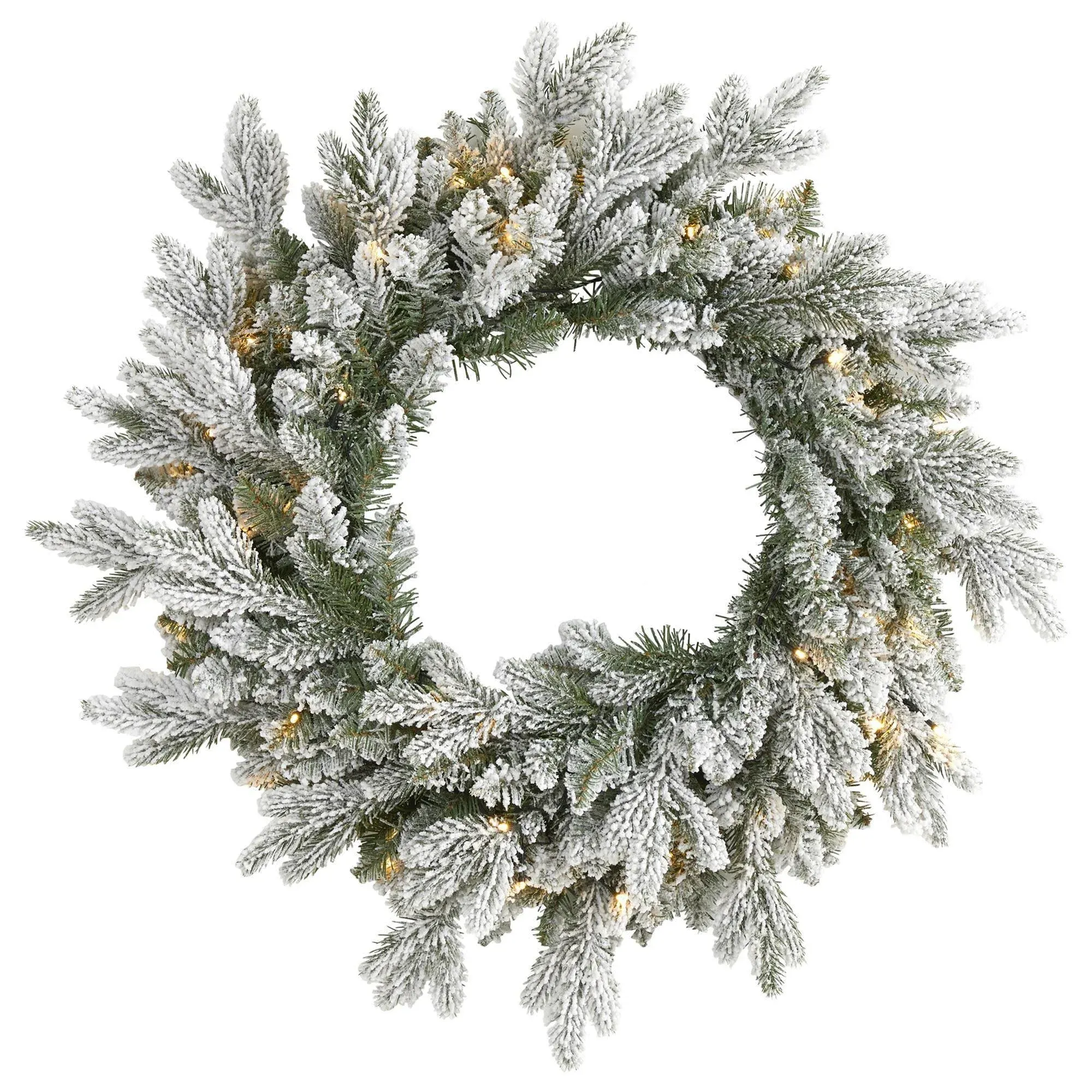 24” Flocked Artificial Christmas Wreath with 50 LED Lights