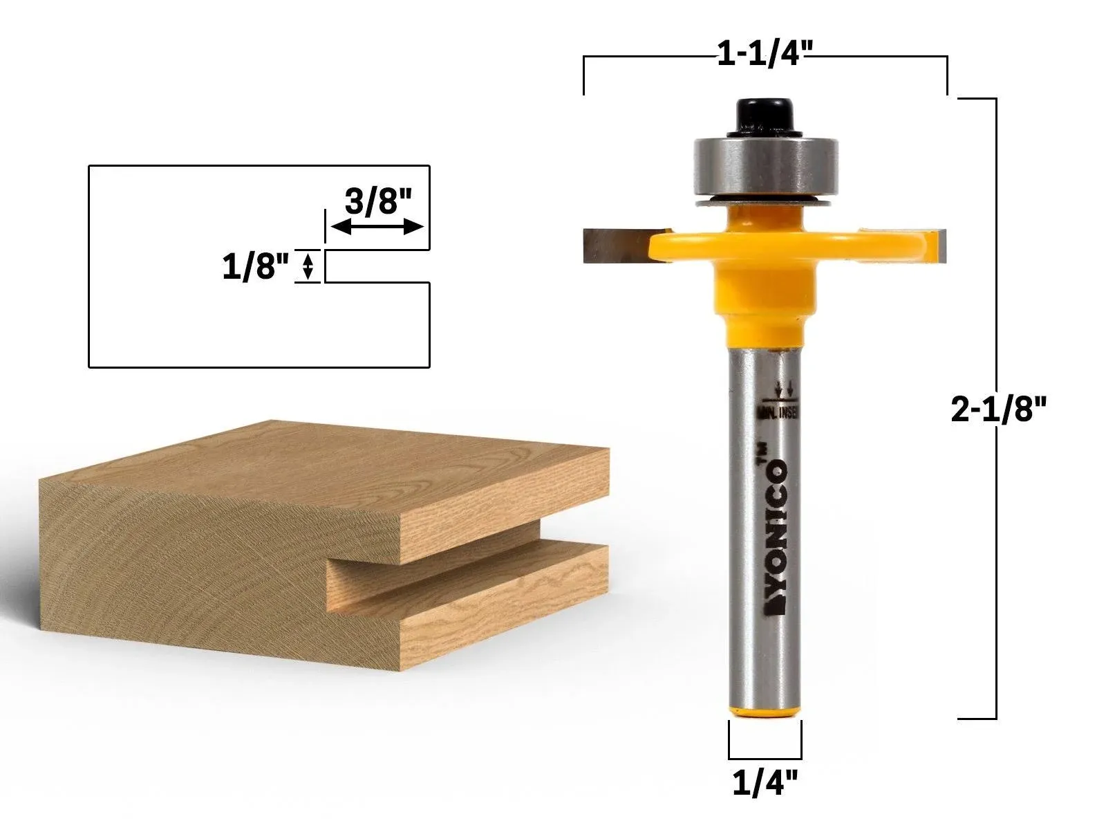 1/8&#034; Height X 3/8&#034; Depth Slot Cutter Router Bit - 1/4&#034; Shank - Yonico 14081q