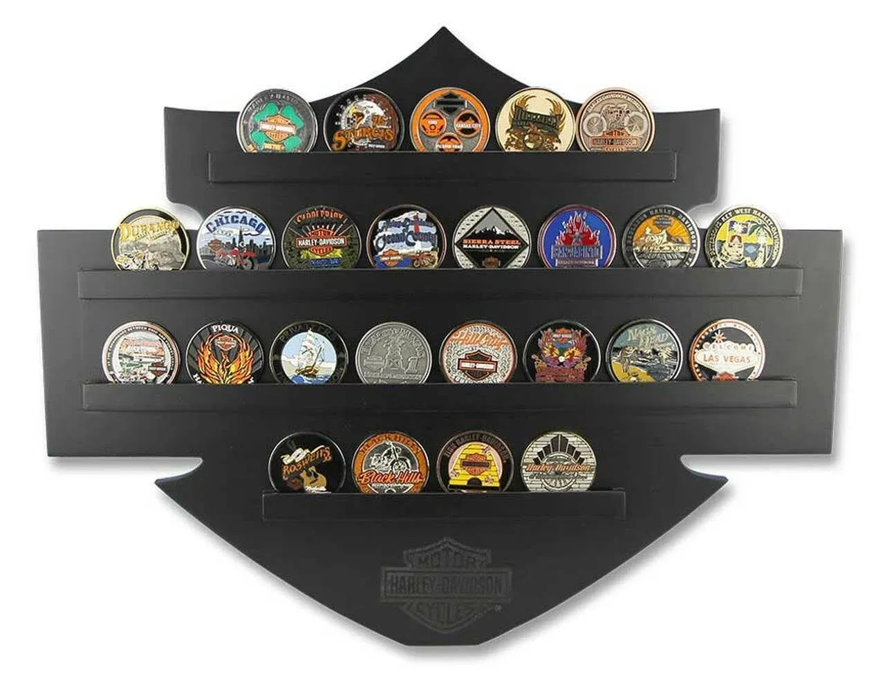 Harley-Davidson Bar & Shield Wall Coin Display, Holds 25 Coins, Black 8005139