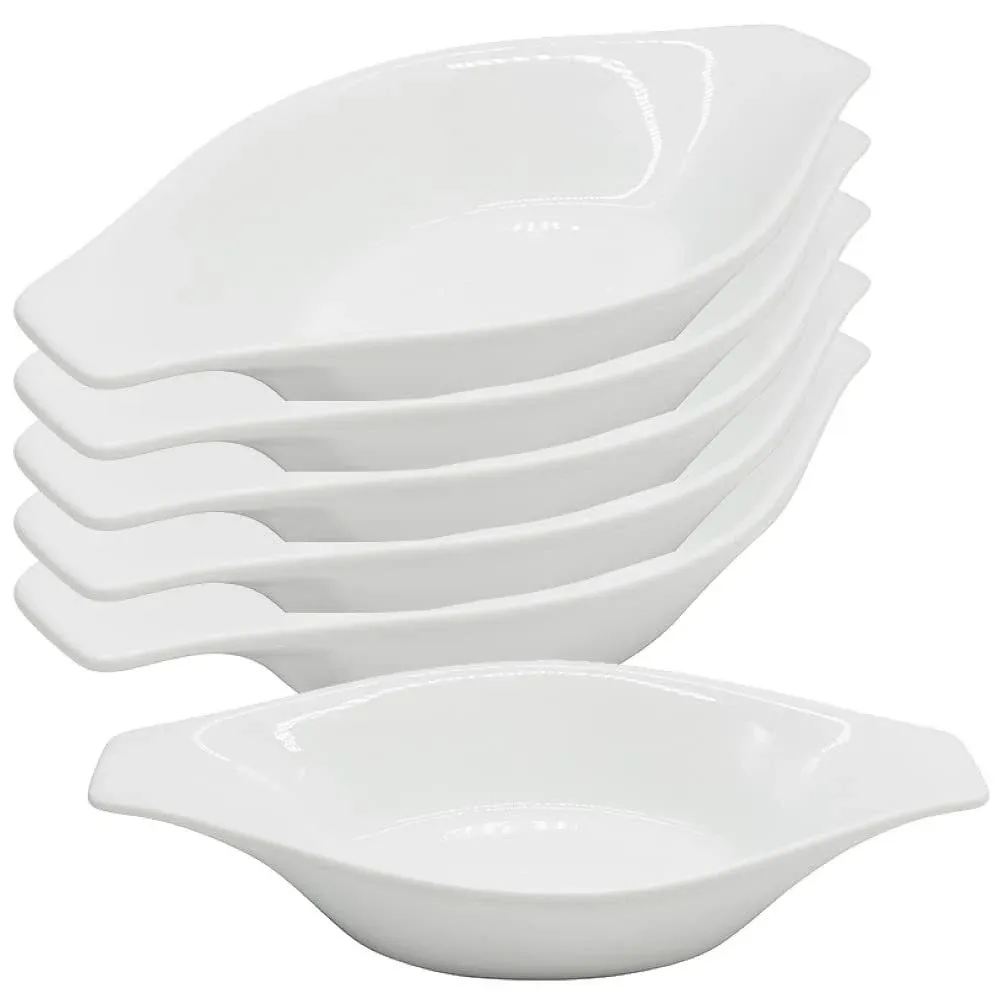 Chefcaptain Ceramic Baking Dishes, Casserole Dishes For Oven Grade A Porcelain Oval Dishes With Flared Handles And 2" Depth, Pot Pie Baking Dishes Serving Dishes (White) Pack of 6