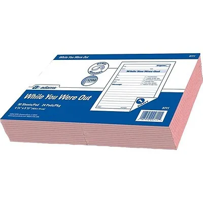 Adams While You Were Out Message Pads, 4.25" x 5.5", Pink, 50 Sheets/Pad, 24 Pads/Pack (9711)