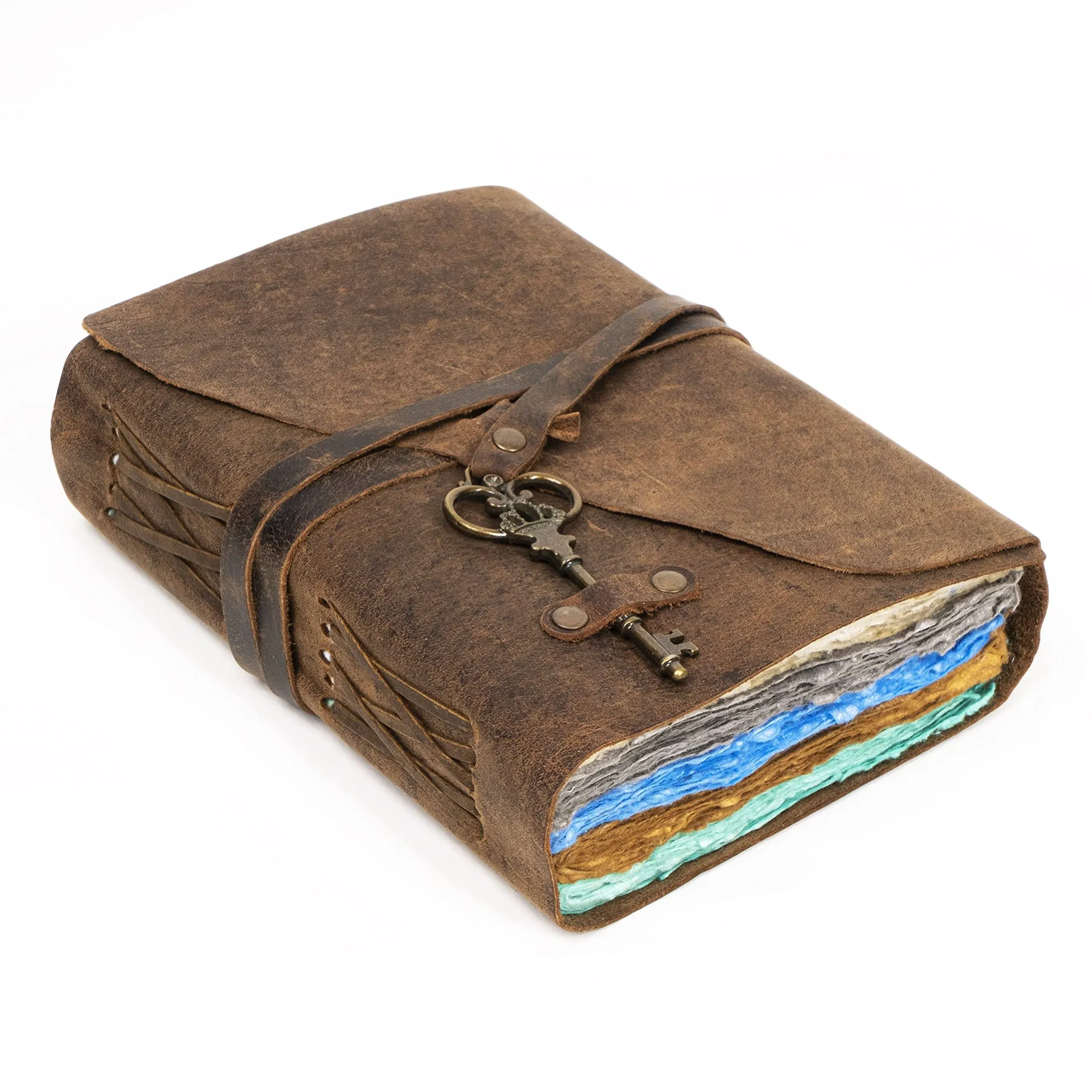 Vintage Leather Journal for Women & Men, 240 Pages Multicolor Deckle Edge Paper ...