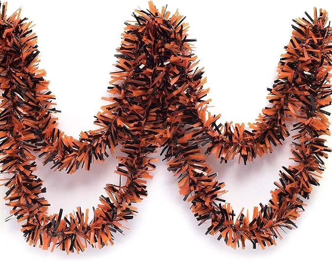 TCDesignerProducts Metallic Tinsel Twist Garland, Black and Orange - 4 Inches ...