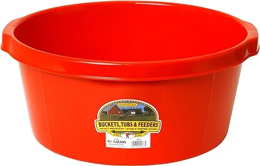 Little Giant® Plastic All-Purpose Tub | Plastic Pond Tub | Feed Tub | Durable Plastic Livestock Feeding Pan with Hand Grips | Made in USA | 6.5 Gallons | Red