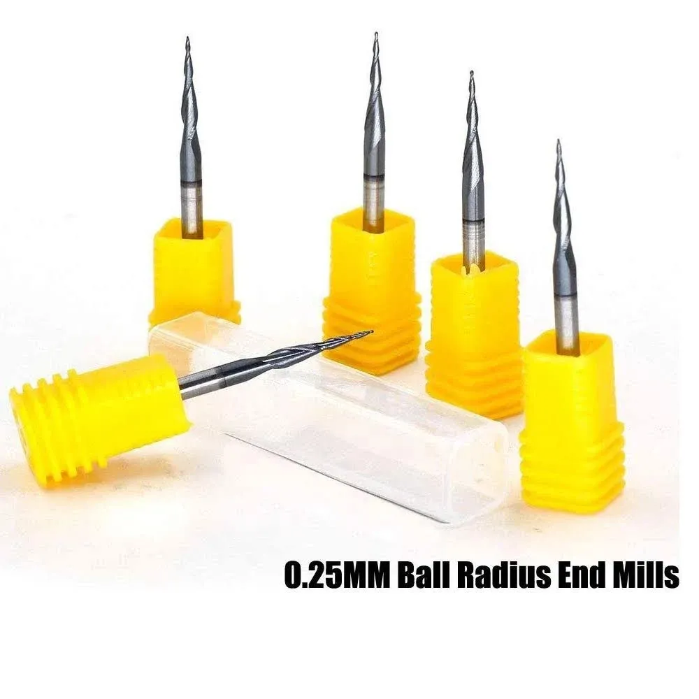 OSCARBIDE Tapered Ball Nose Carbide End Mills 1/8&#034; Shank R0.25 CNC Router Bit 2 