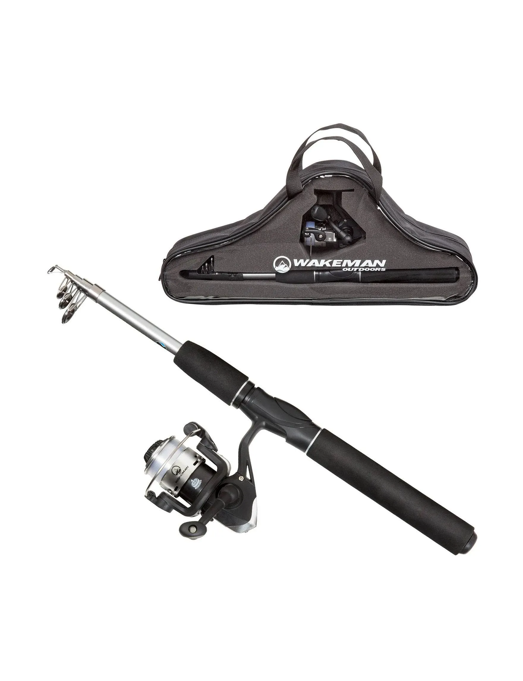 Wakeman 80-FSH6001 Spinning Reel, Carbon Fiber & Steel Telescopic Pole Fishing Rod & Reel Combo , Black