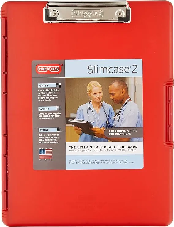 Dexas 3517-J101 Slimcase 2 Storage Clipboard with Side Opening, Strawberry Red