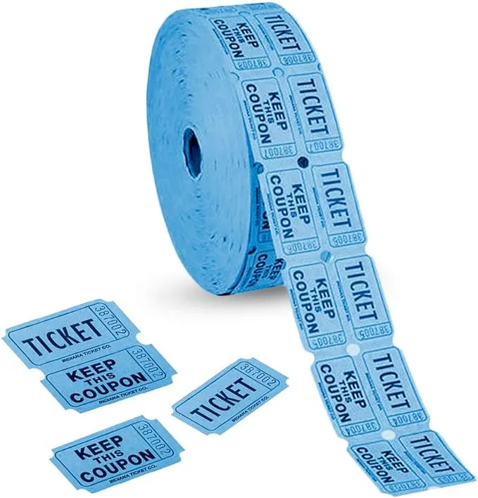 Double Carnival Tickets Roll with 2000 Tickets, Numbered Event Admission Tickets for Kids’ Fair, Fundraiser, Musical Festival, Movie Screening, High-Quality Card Stock Paper, Blue