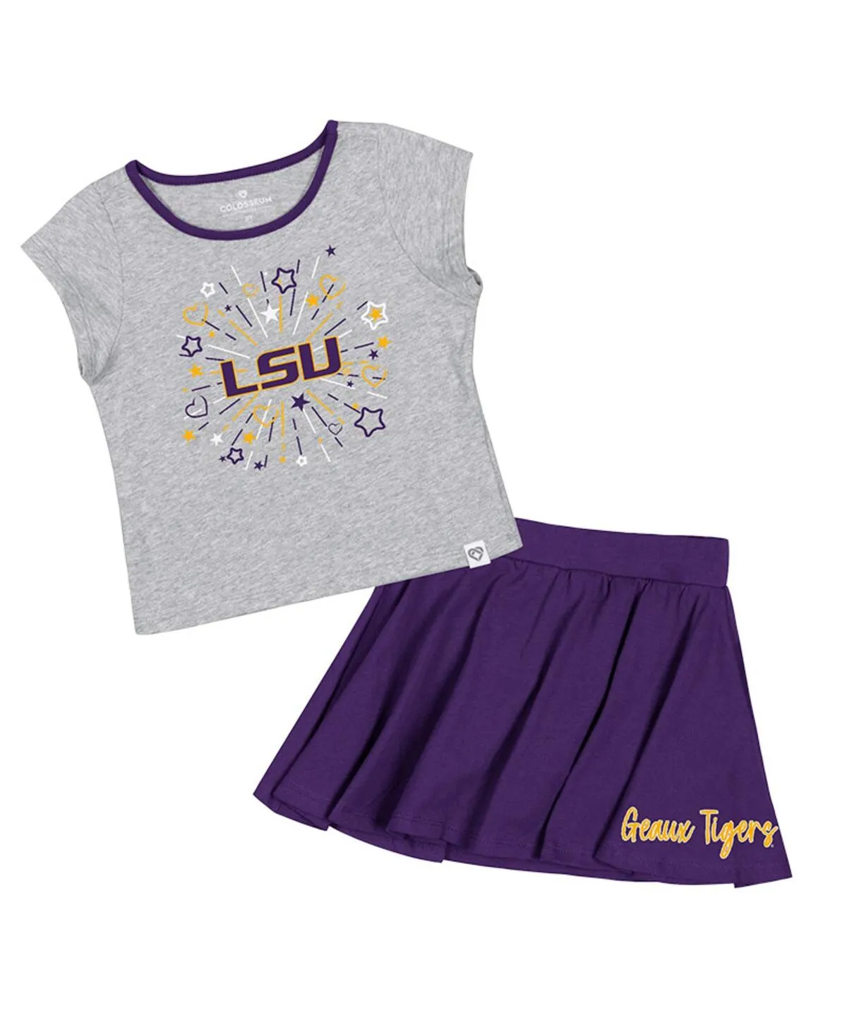 Girls Toddler Heather Gray, Purple LSU Tigers Two-Piece Minds For Molding T-shirt and Skirt Set