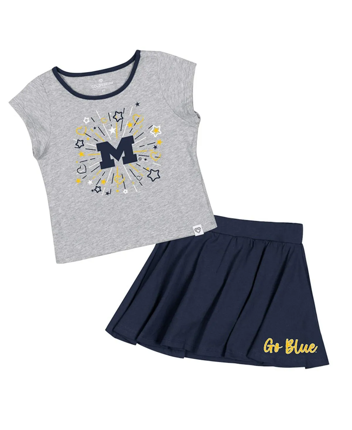 Girls Toddler Colosseum Heather Gray, Navy Michigan Wolverines Two-Piece Minds For Molding T-shirt and Skirt Set - Heather Gray, Navy