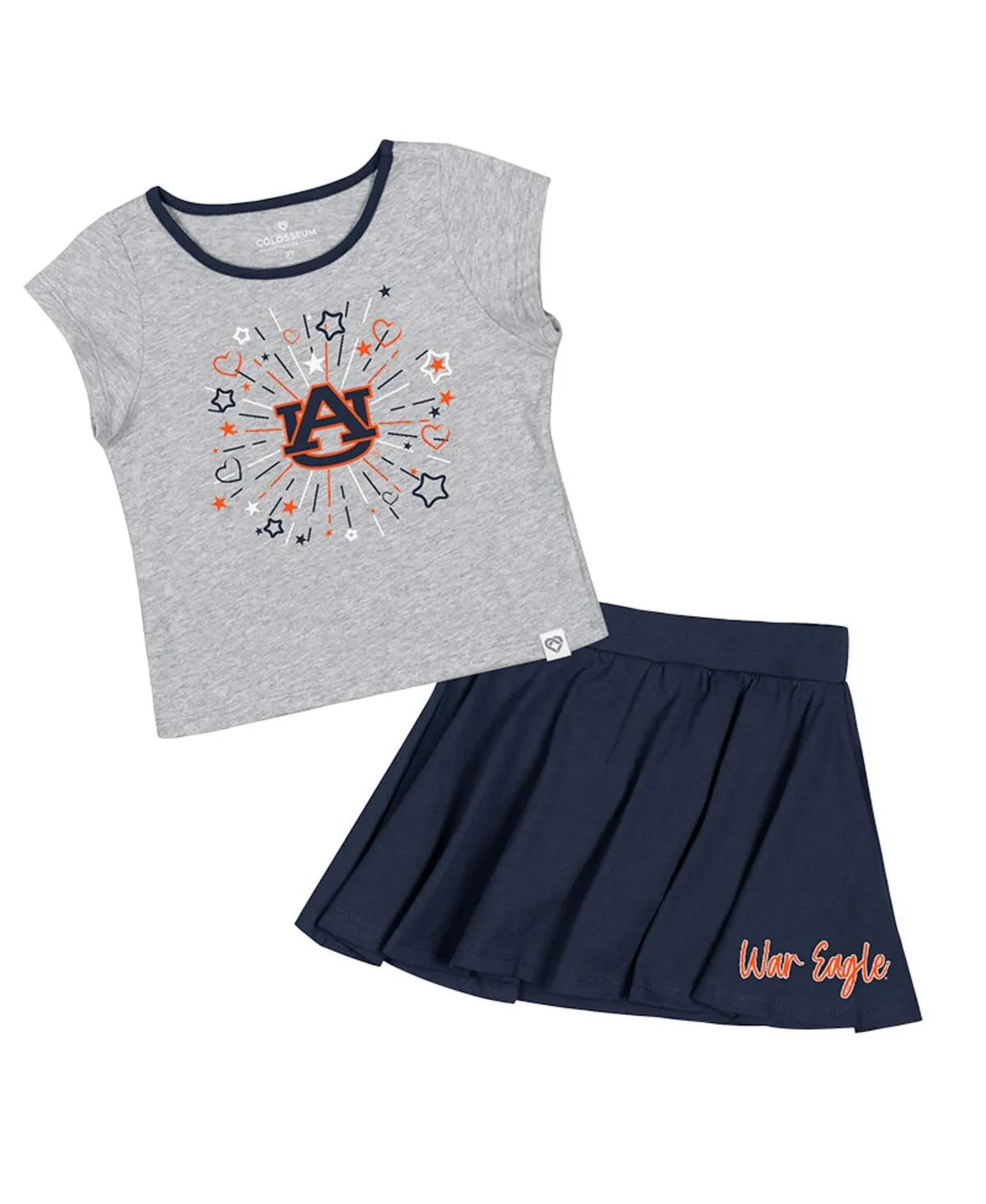 Girls Toddler Colosseum Heather Gray, Navy Auburn Tigers Two-Piece Minds For Molding T-shirt and Skirt Set - Heather Gray, Navy