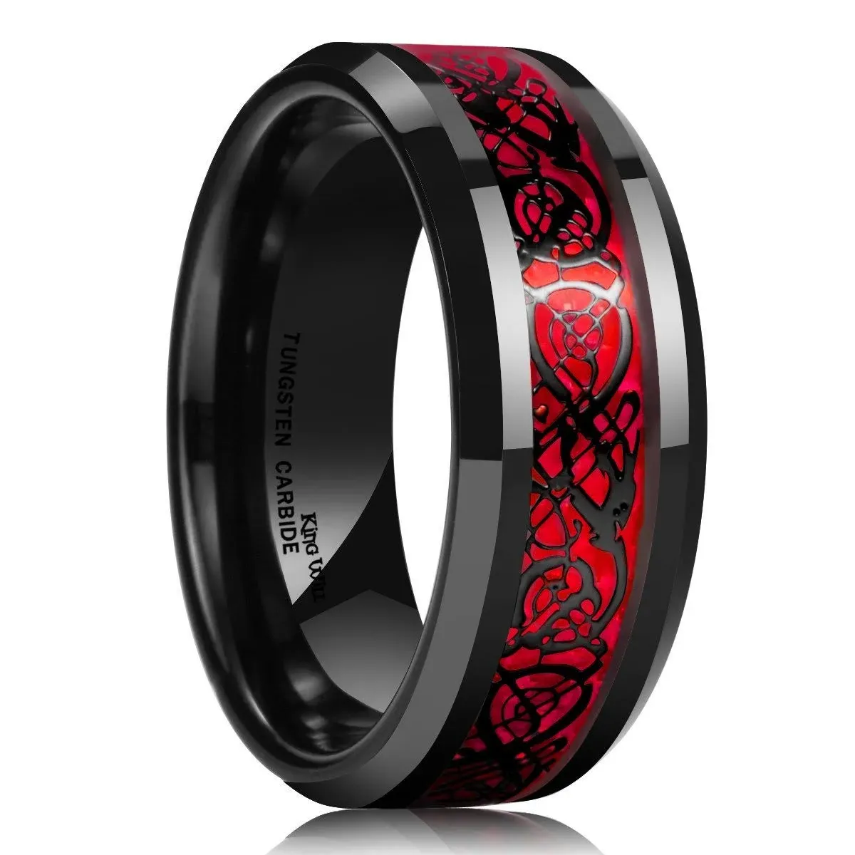 Ebay Wedding Ring Men &amp; Women 8mm Black Tungsten Band Black Celtic Knot Over Red