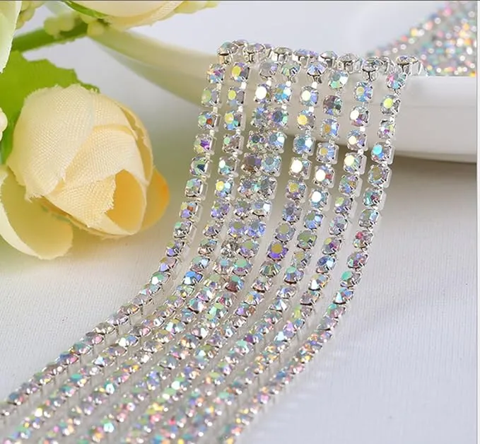 Honbay 10 Yard Crystal Rhinestone Close Chain Trim Sewing Craft 2.5mm Silver Color (Clear)