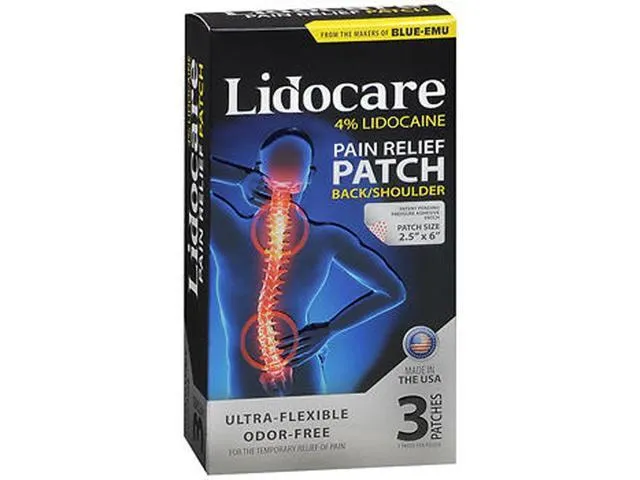 Blue Emu Lidocare Relief Patch for Back and Shoulder Strain Fast Acting, 3 Count (Pack of 1)