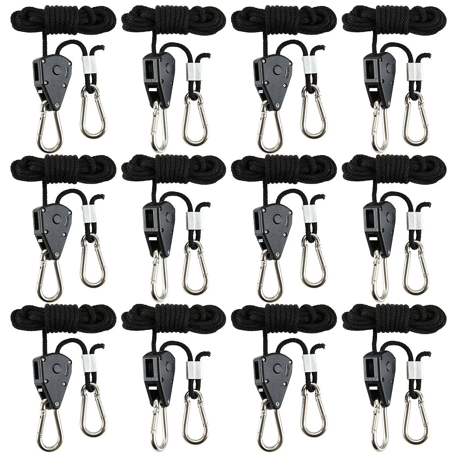 12 Pack Rope Clip Hanger 1/8 Inch 8 FT Adjustable Lifting Pulley Lanyard Hang...