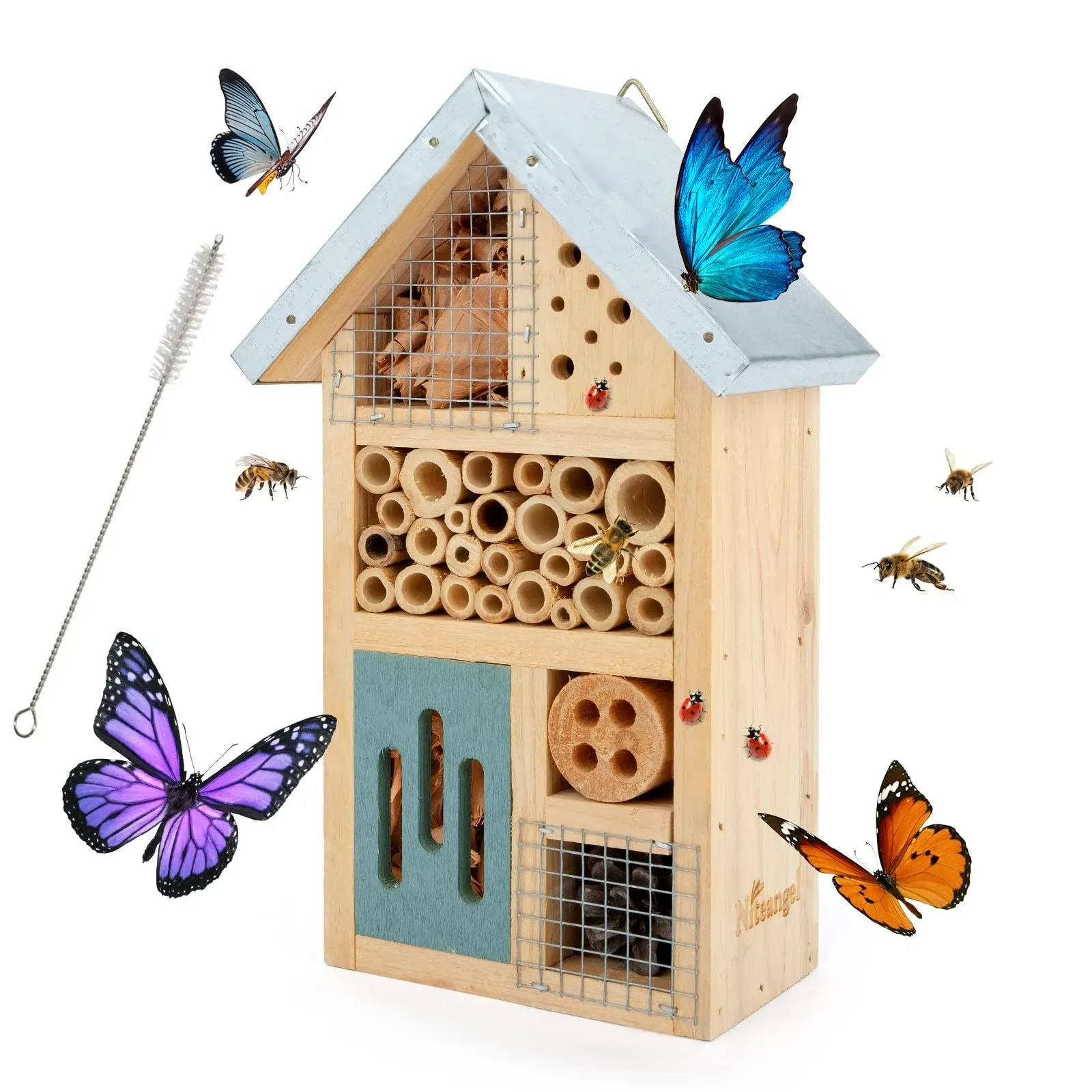 Niteangel Natural Wooden Insect Hotel, Garden Insect House for Ladybugs, lacewings, Butterfly, Bee, Bug