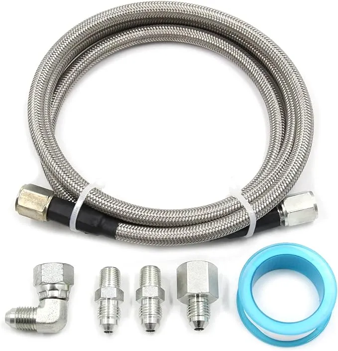 Steel Braided Turbo Oil Feed Line -4AN, Pressure Stainless Remote Turbocharger Sensor Teflon 4 AN Gauge Line Kit (72 inch)