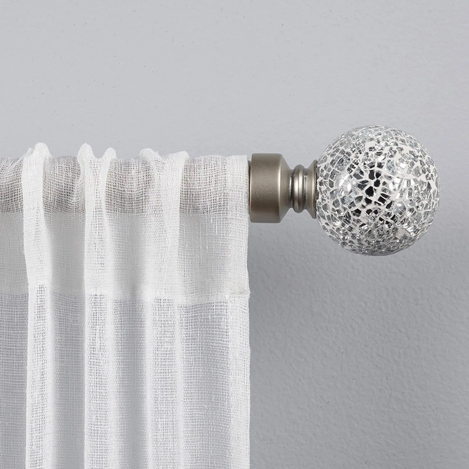 ATI Home White Mosaic 1" Curtain Rod and Finial Set, Silver