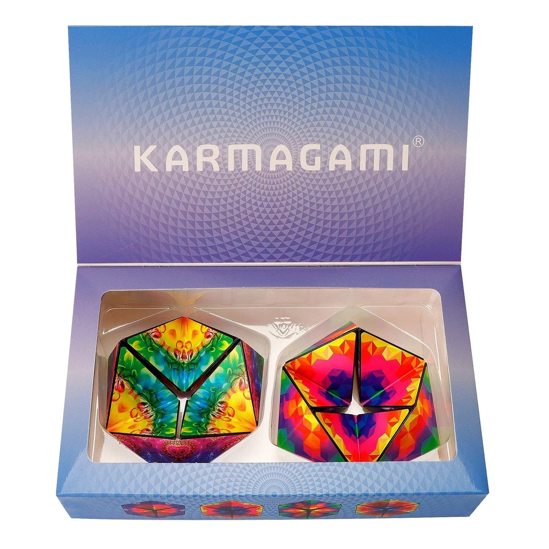 Shashibo Karmagami “Pixels” and Boho 2 Pack Sensory Toy for Kids - Kaleidocycle Fidget Toy for Adults to Stay Calm & Focused - Tear-Resistant Desk Manipulative Gadget (Ages 4+)