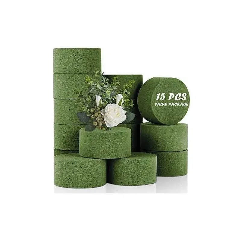 TAOPE 15 PCS Floral Foam Green Styrofoam Block for Artificial Flowers Round W...