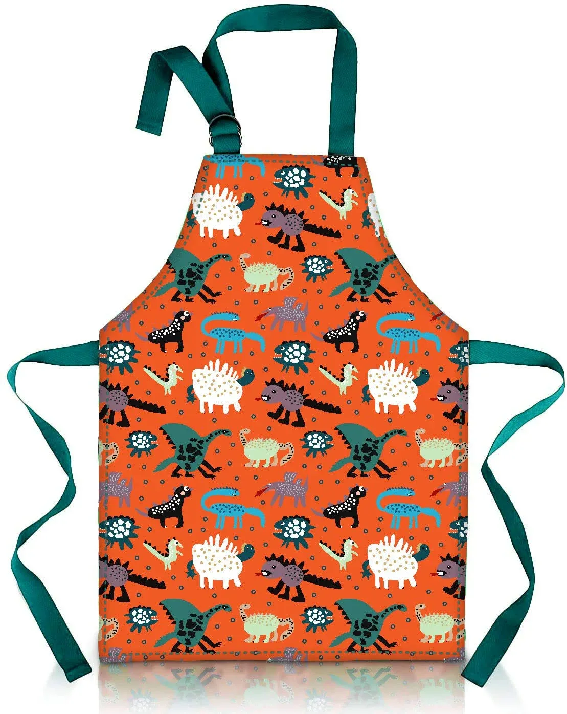 Apron For Toddler - Waterproof PVC Dinosaur Print With Adjustable Small Orange