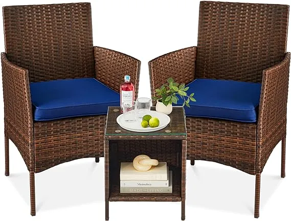 Best Choice Products 3-Piece Outdoor Wicker Conversation Bistro Set, Patio Chat Furniture w/ 2 Chairs, Table