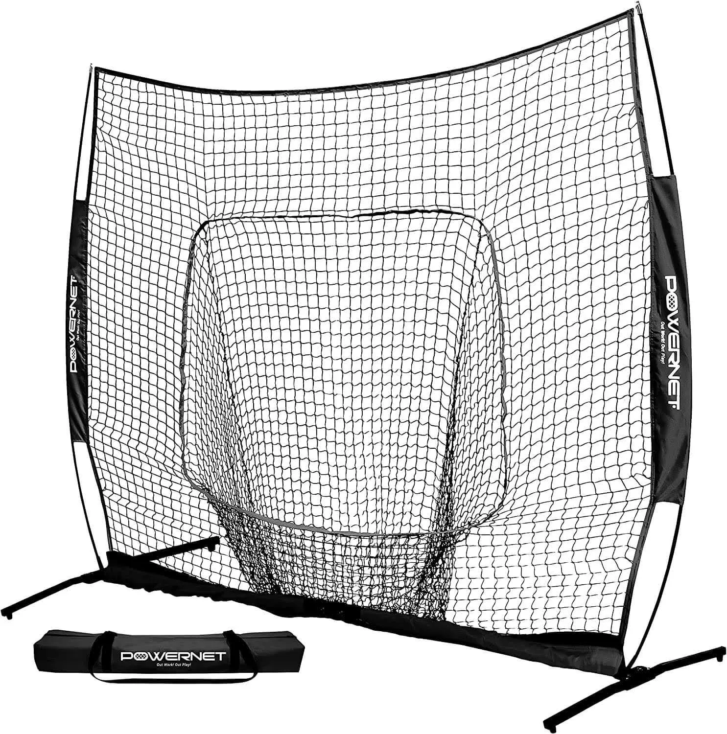 PowerNet Pro One Piece Softball Baseball Net, Portable Baseball Training Equipment, Hitting, Throwing & Pitching Net with Carrying Bag