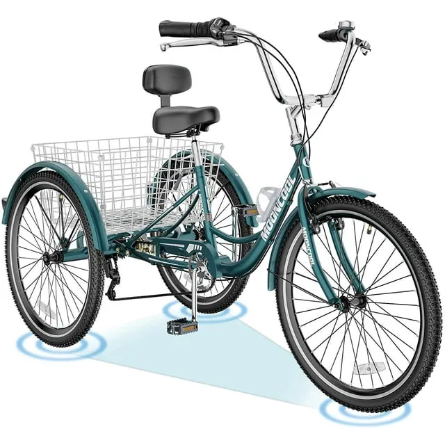 MOONCOOL Adult Tricycles 3 Wheel 7 Speed Trikes, 20/24/26 inch Adult Trikes 3 Wheeled Bike with Basket for Seniors, Women, Men.