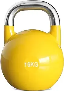 Prisp Competition Kettlebell Weight 16kg - Pro Grade Heavy Duty Cast Steel, Yellow