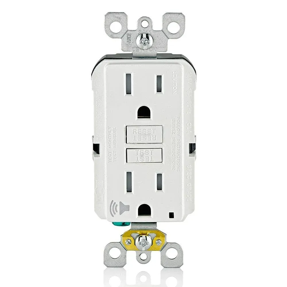 Leviton GFTA2-W SmartlockPro Self-Test Slim GFCI with Audible Trip Alert, Wallplate Included, 20 Amp, White