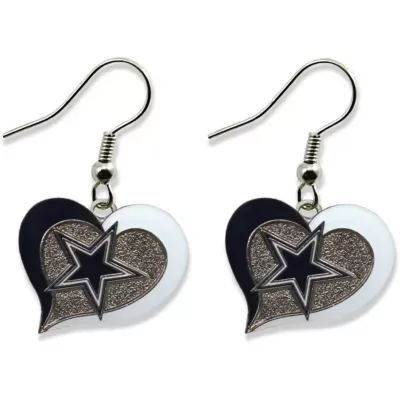 Aminco Dallas Cowboys Swirl Heart Earrings, Silver