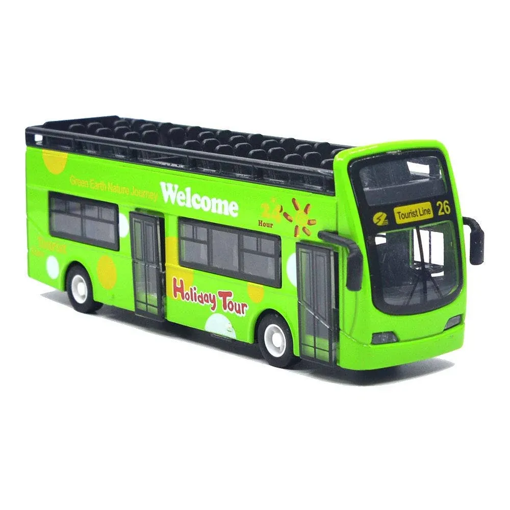 Ailejia City Bus Sightseeing Double Decker Bus Model Open Top Pull Back Vehicles Toy Die Cast Pull Back Vehicles Mini Model Car Lights and Music (Green)