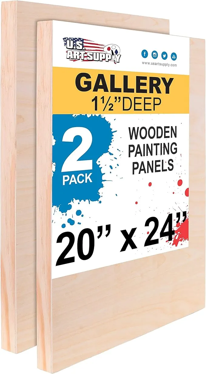 U.S. Art Supply 20&#034; x 24&#034; Birch Wood Paint Pouring Panel Boards, Gallery 1-1/...