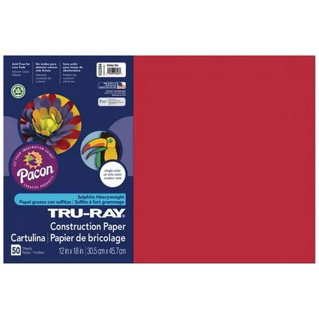 Tru-Ray Sulphite Construction Paper 12 x 18 Inches Holiday Red 50 Sheets