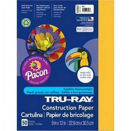 Pacon PAC102997-5 9 x 12 in. Tru Ray Gold Construction Paper - 50 Sheets Per Pack - Pack of 5