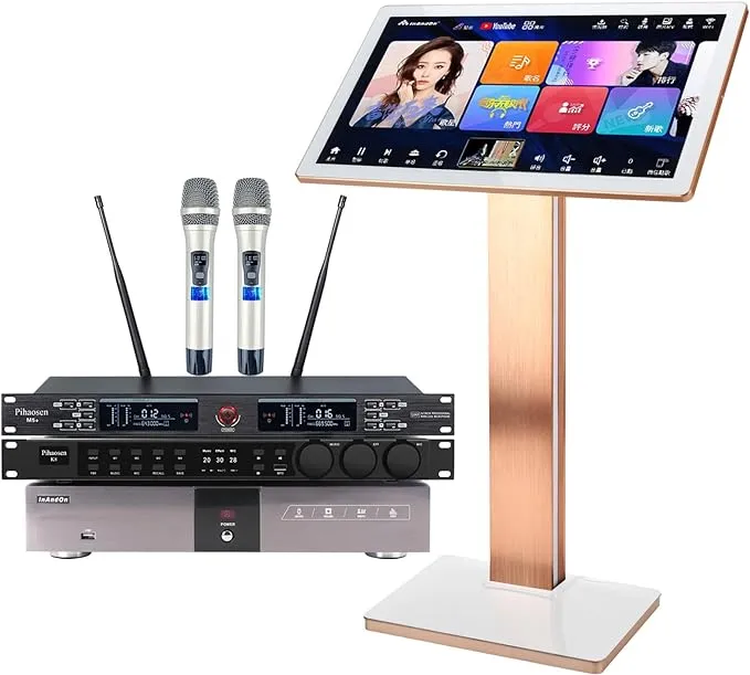 Pihaosen 2023 New Chinese Karaoke Machine Inandon-Kv-V5 Max Karaoke Player, with Reverb Wireless Microphone, 22-Inch Capacitive Touch SCR