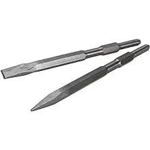 XtremepowerUS 2-Pieces Point and Flat Concrete Chisels for Electric Demolition Jack Hammer 5/8" Hex Shank 2pc Chisel Bit Set,Silver