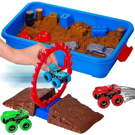 Dazmers Monster Truck Sand Play Set Sensory Kit for 3-4  5 Year Old  Toddlers