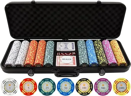 13.5 Gram Poker Chips - Clay Poker Chips Set - 500 Piece Crown Casino Poker Set with Numbers Denomination - New Upgraded Poker Case