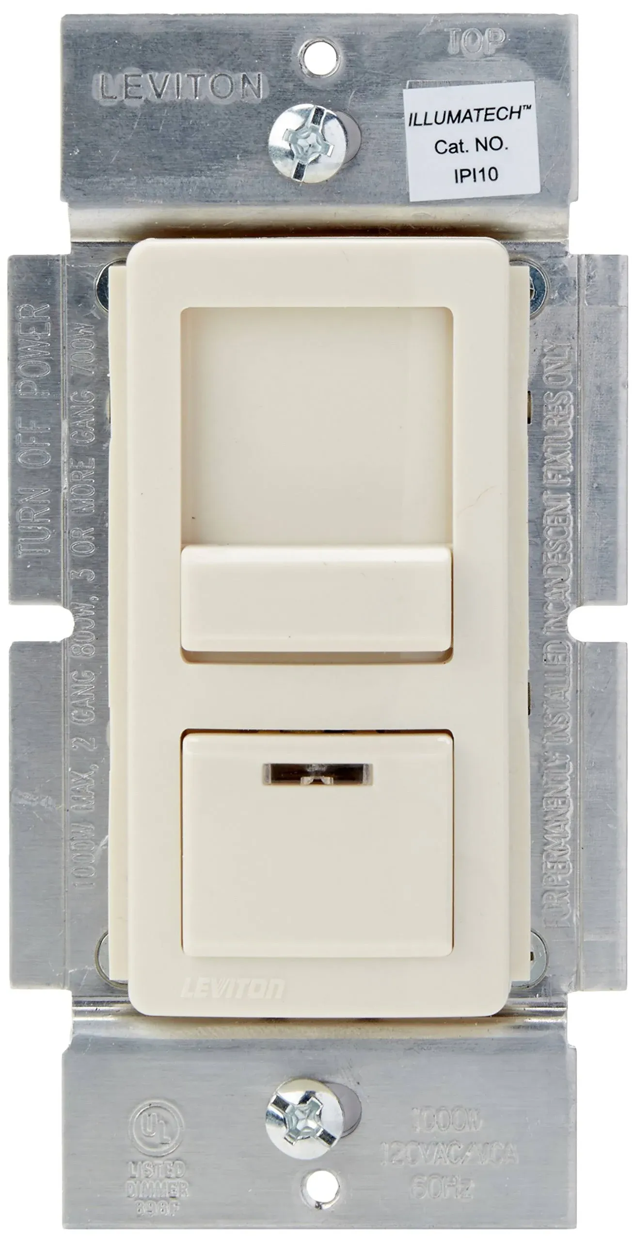 Leviton IPI10-1LZ IllumaTech 1000W Preset Incandescent Dimmer, Single Pole or 3-Way, White/Ivory/Light Almond