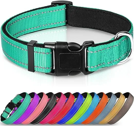 Joytale Reflective Dog Collar,Soft Neoprene Padded Breathable Nylon Pet Collar Adjustable for Medium Dogs,Teal,M