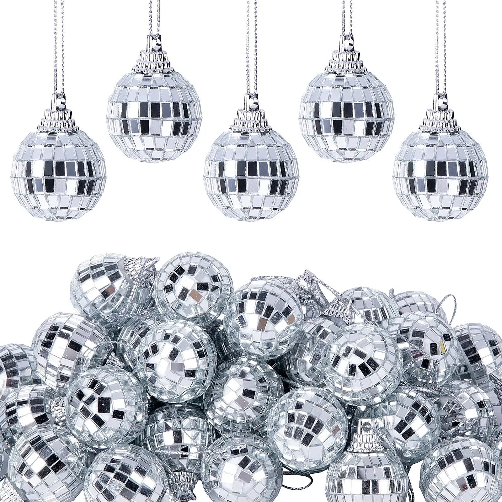 Wehhbtye 60PCS Disco Ball Ornament 1.2 Inch Mirror Disco Ball 60s 70s Reflective Mirror Ball Christmas Tree Wedding Birthday Party Ball Ornaments