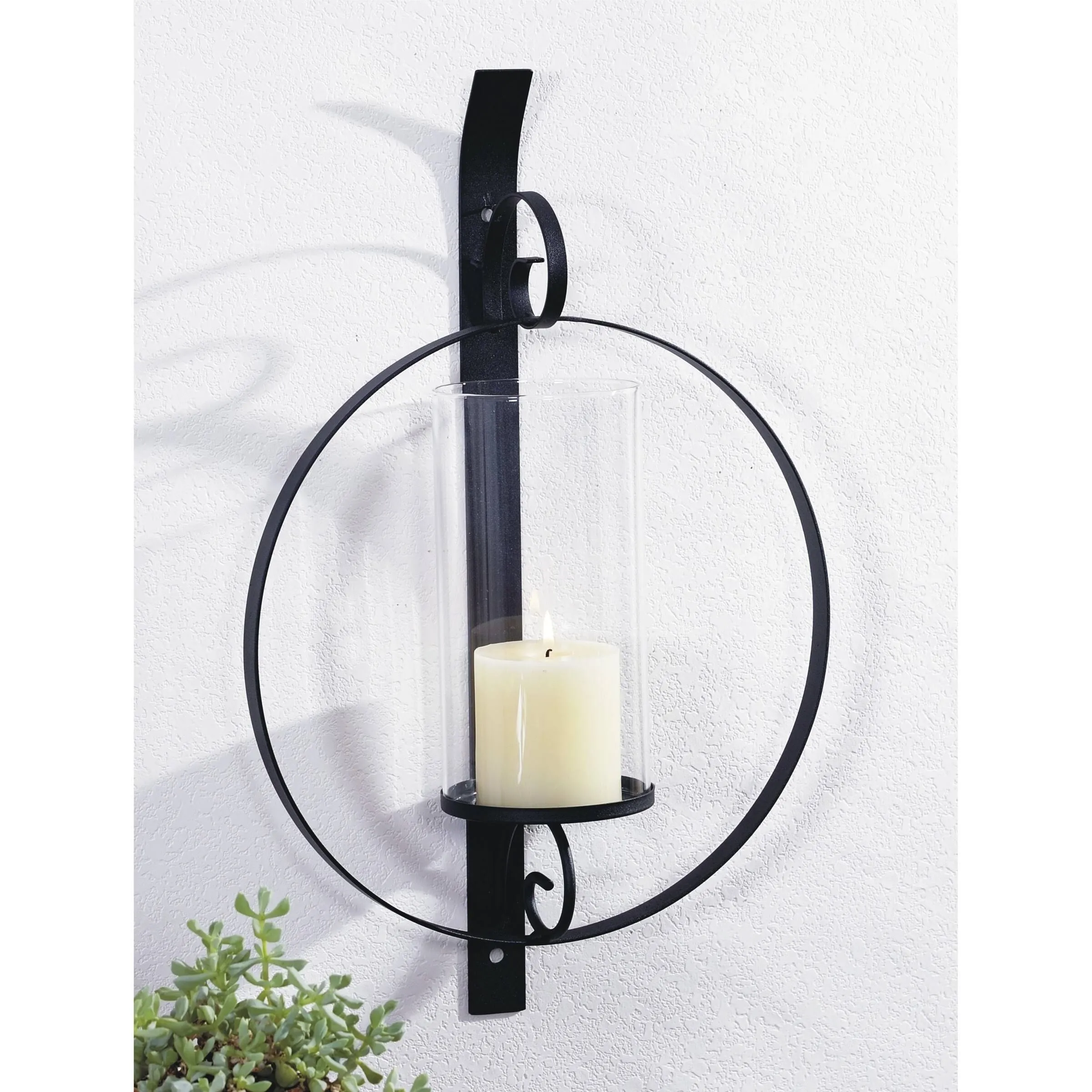 Art Maison Black Wall Sconce Candle Holder, Glass & Circle Metal Wall Decor for Living Room, Dining Room, House Sconce 19"x12", Hanging Candle Sconce