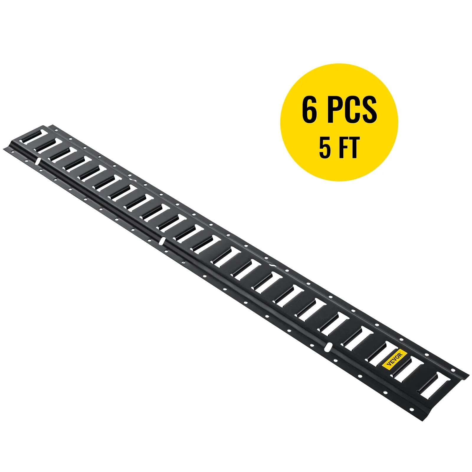 VEVOR E-Track Tie-Down Rail, 6Pcs 5-ft Steel Rails w/ Standard 1"x2.5" Slots, Compatible with O and D Rings & Tie-Offs and Ratchet Straps & Hooked Chains, for Cargo and Heavy Equipment Securing