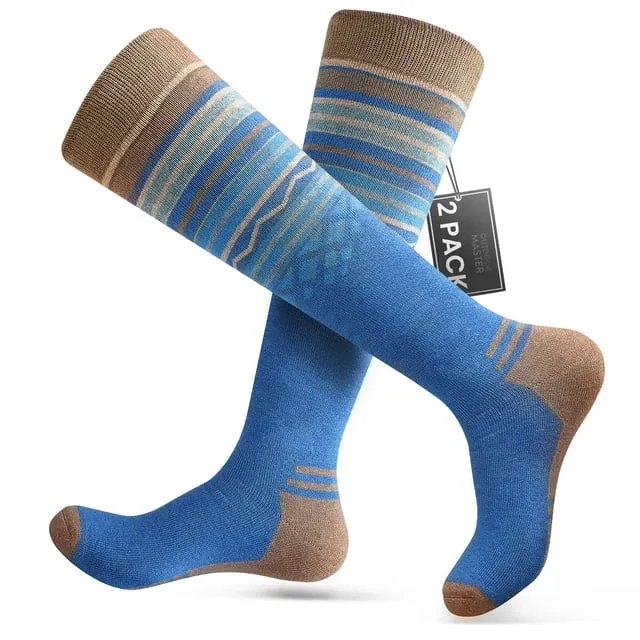 OutdoorMaster Ski Socks 2-Pack Merino Wool  Over The Calf Non-Slip Cuff for Men & Women